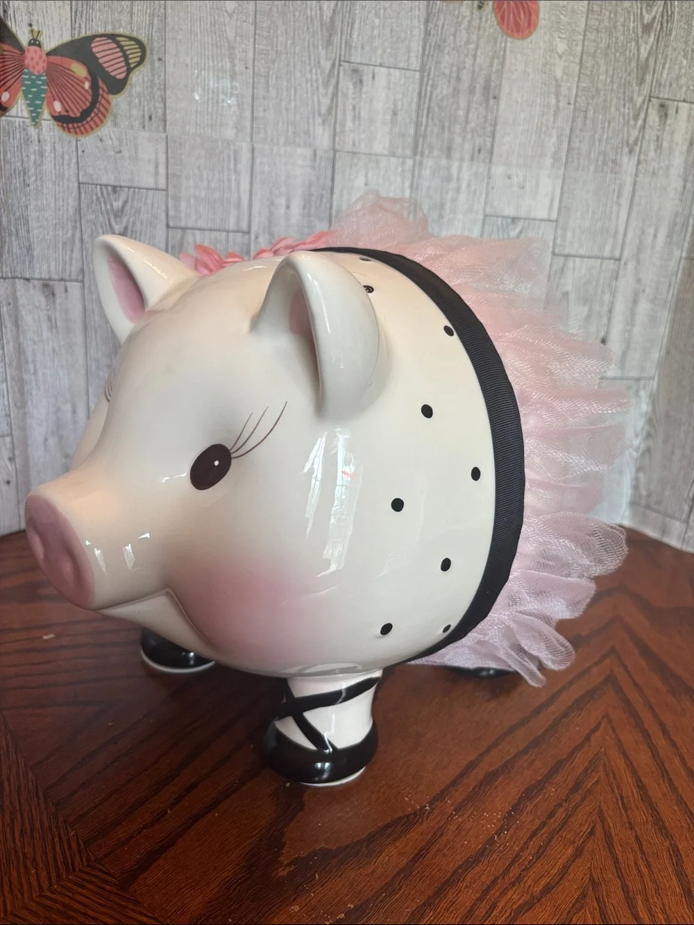 Mud Pie Perfectly Princess Pink & White Ceramic Piggy Bank
